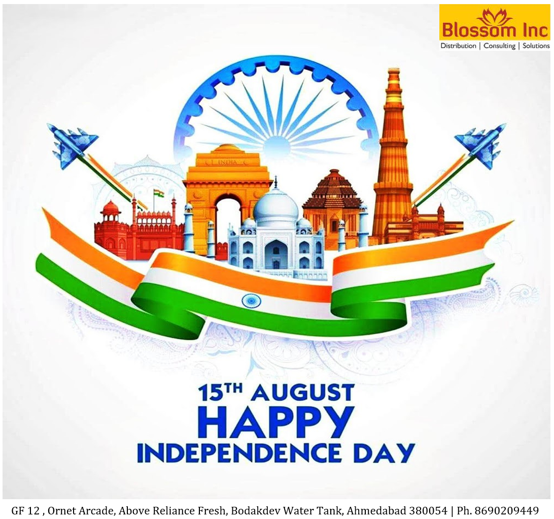 a banner with an indian flag and Taj Mahal, Red Fort, other monuments, 15th August 2024, Happy Independence Day